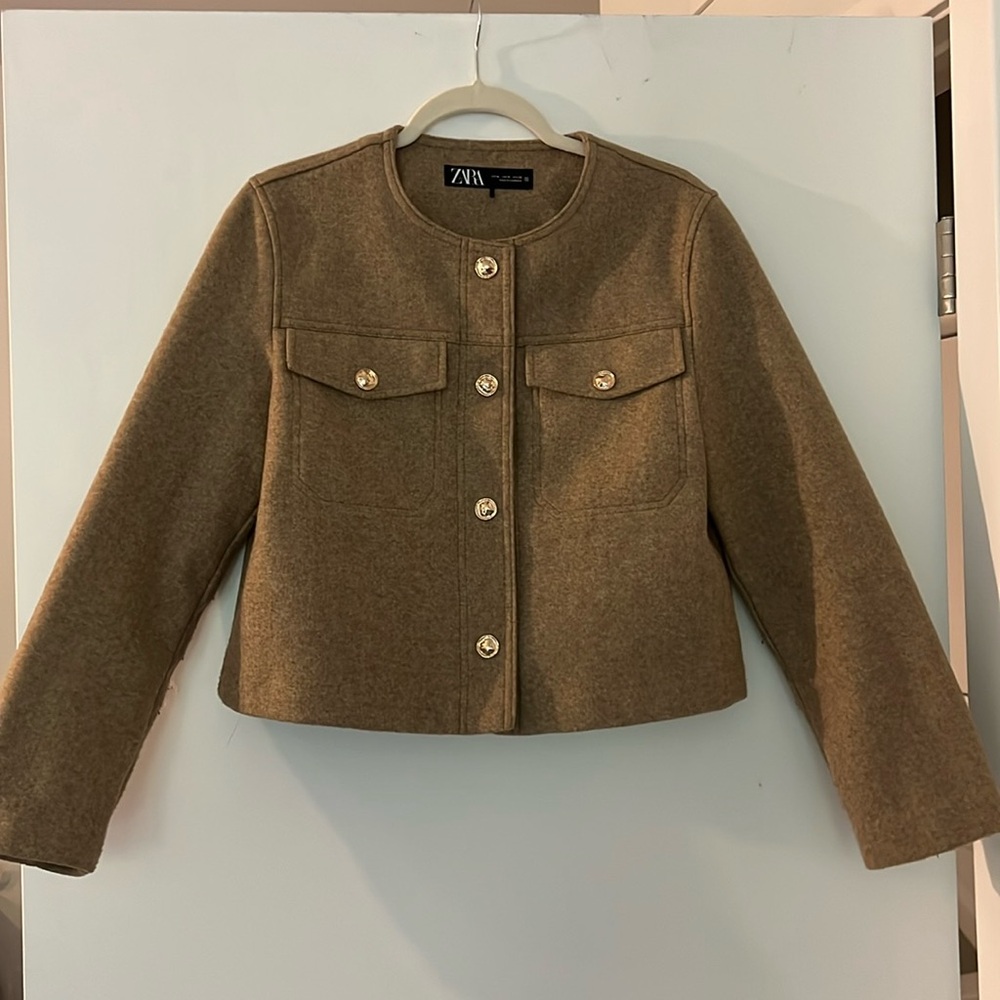 Zara brown jacket with gold detail.